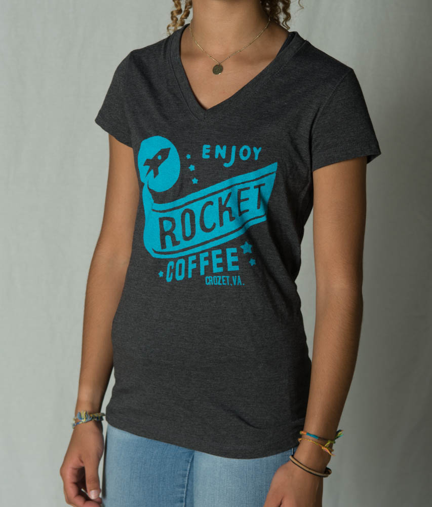 Rocket Coffee Graphic Ladies V-Neck Tee